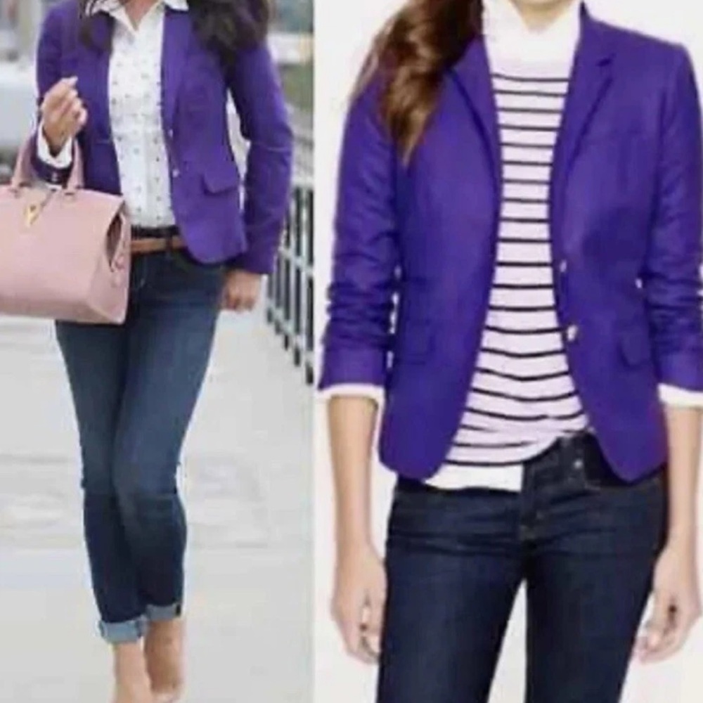 J Crew Womens Schoolboy Blazer Size 0 Purple Gold Crested Buttons Wool Blend - Picture 12 of 13